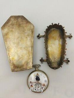 Antique Masonic Omega Pocket Desk Watch Memento Mori Skull Enamels