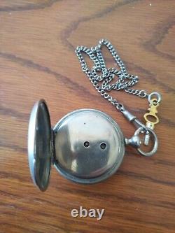 Antique Mechanical Pocket Watch With Key And Chain. WORKING