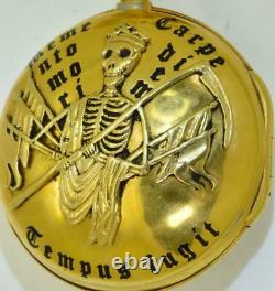 Antique Memento Mori Skeleton Grim Reaper Verge Fusee Oignon pocket watch c1720