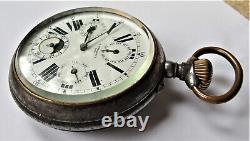 Antique Moon Dial Goliath Pocket Watch Extra Large 79 MM