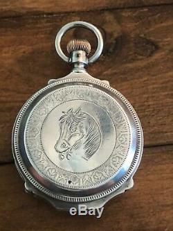 Antique New Work Standard Pocket Watch Box Hinge Horse Beautiful