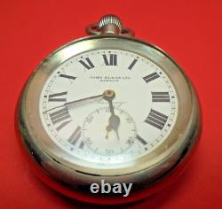 Antique Old Vintage Top Wind Screw Back Nickel Case Elkan Railway Pocket Watch