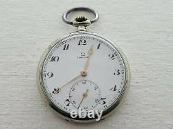 Antique Omega Chrome Pocket Watch Working Gift Box Rare