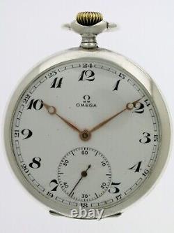 Antique Omega Silver 0.800 Open Face Pocket Watch Swiss 1942