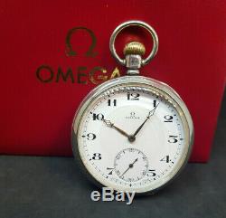 Antique Omega Solid Silver Pocket Watch White Enamel Dial