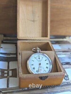 Antique Open Faced 1915 Chronograph 30 Min Silver Boxed Pocket Watch Working