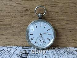 Antique Open Faced Fine Silver Roman Numeral Beautiful Pocket Watch Working