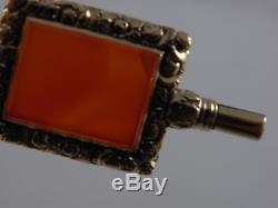 Antique Ornate 9ct 9K Gold Clad Pocket Watch Key Agate Set