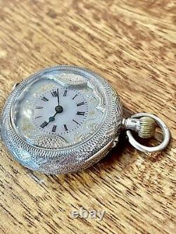 Antique Ornate Pocket Fob watch Victorian solid silver c1900