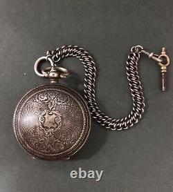 Antique Ottoman 19th C. 800 Engraved Silver Pocket watch c1870s. Tughra dial R15
