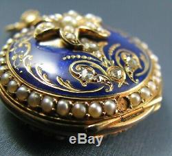 Antique Pendant Ladies Pocket Watch Solid 18k Gold Enamel C. 1900