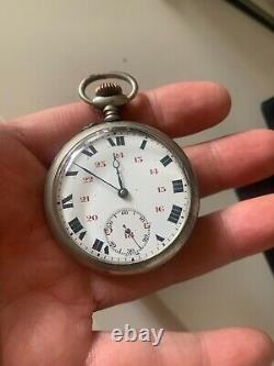 Antique Pocket Watch Argentan With Numbers Red Silver Manual Winding 900