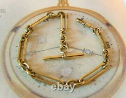 Antique Pocket Watch Chain 1890s Victorian Large Brass Fancy Albert With T Bar