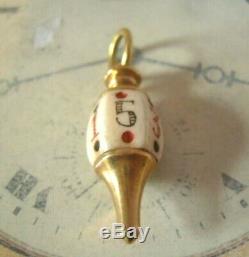 Antique Pocket Watch Chain Fob 1890 Victorian Brass & Bone Large Gambling Fob