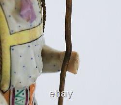 Antique Pocket Watch Holder / Figurine Carrying Man Porcelain & Metal