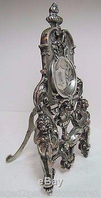 Antique Pocket Watch Holder w Pair Griffins Scary Evil Face Torch silver plate