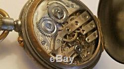Antique Pocket Watch Swiss Moon Phase Day-Month-Year Dials - Gunmetal Case