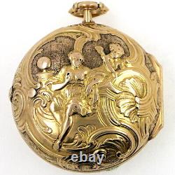 Antique Pocket Watch, gold repousse pair cases, London, c1750