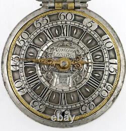 Antique Pocket Watch, silver pair cases, verge, calendar- Kipling, London, c1720
