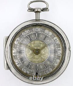 Antique Pocket Watch, silver pair cases, verge, champleve dial London, c1700