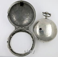 Antique Pocket Watch, silver pair cases, verge, champleve dial London, c1700