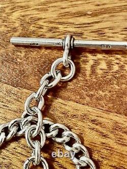 Antique Pocket watch Victorian solid silver Sliding double albert chain + Fob
