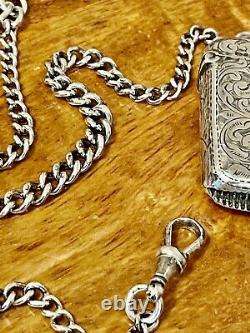 Antique Pocket watch Victorian solid silver double albert chain + Vesta case