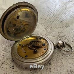Antique Post Civil War Illinois Keystone Coin Silver Case Pocket Watch Rare