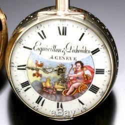 Antique Quarter Hour Repeater Fusee Pocket Watch C1780s Enamel Cupid Dial