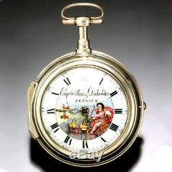 Antique Quarter Hour Repeater Fusee Pocket Watch C1780s Enamel Cupid Dial