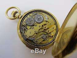 Antique Quarter Hour Repeater Open Face Pocket Watch 50mm 18k Gold Working Good