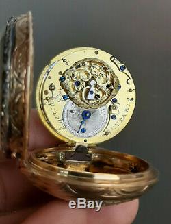 Antique Quarter Repeater Gold Fusee Spinde Watch Ageron a Paris Enamel & Diamond