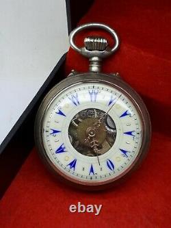 Antique Rare Pocket Watch Ottoman 2 Face Dual Time 800 Silver Big Size Good Work