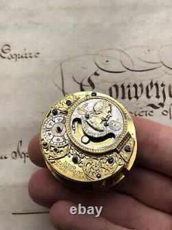 Antique Rare Silver Mounted Dutch Mock Pendlum Verge Fusee Pocket Watch Movement