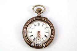 Antique Remontoir Pocket Silver and Gold Watch Enamel Face Circa 1890