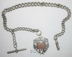 Antique Silver Albert Watch Chain T Bar Fob Dog Clip Hallmarked