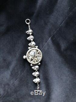 Antique Silver Doxa Masonic Wrist Watch Skull Bracelet Memento Mori Occult Goth