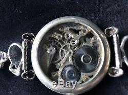 Antique Silver Doxa Masonic Wrist Watch Skull Bracelet Memento Mori Occult Goth