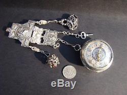 Antique Silver Dutch Verge Fusee Pocket Watch/Date & Chatelaine Amsterdam 1700