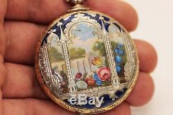Antique Silver Enamel Ottoman Face Amazing Fruit Decorated Strong Pocket Watches