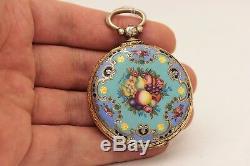 Antique Silver Enamel Ottoman Face Amazing Fruit Decorated Strong Pocket Watches