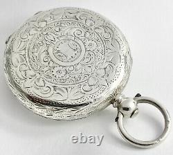 Antique Silver European Cylinder Pocket Watch Ruby, Sapphire & Gold Dial c. 1880