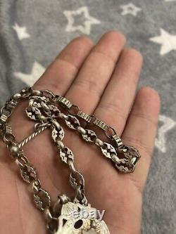 Antique Silver Fancy Link Pocketwatch Chain Complete With Fob 40.5cm 26.8 Grams
