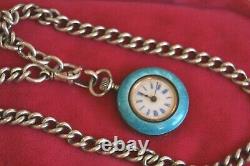 Antique Silver & Guilloche Enamel Swallow Bird Ladies Fob Watch On Chain 65.8g