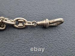 Antique Silver Hallmarked Single Albert Watch Chain And Lucky Coin Fob Rare 4