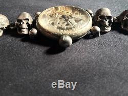 Antique Silver Omega Masonic Wrist Watch Skull Bracelet Memento Mori Occult