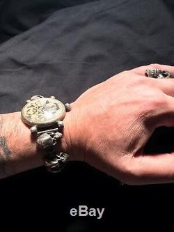 Antique Silver Omega Masonic Wrist Watch Skull Bracelet Memento Mori Occult