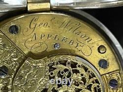 Antique Silver Pair Cased Fusee Verge Pocket Watch by Geo Wilson, Appleby c. 1850