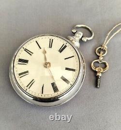 Antique Silver Pair Cased Verge Fusee Pocket Watch c. 1841