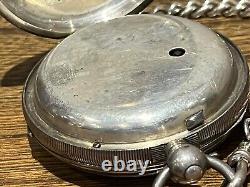 Antique Silver Pocket Watch With Silver Albert Chain & Ingot Fob